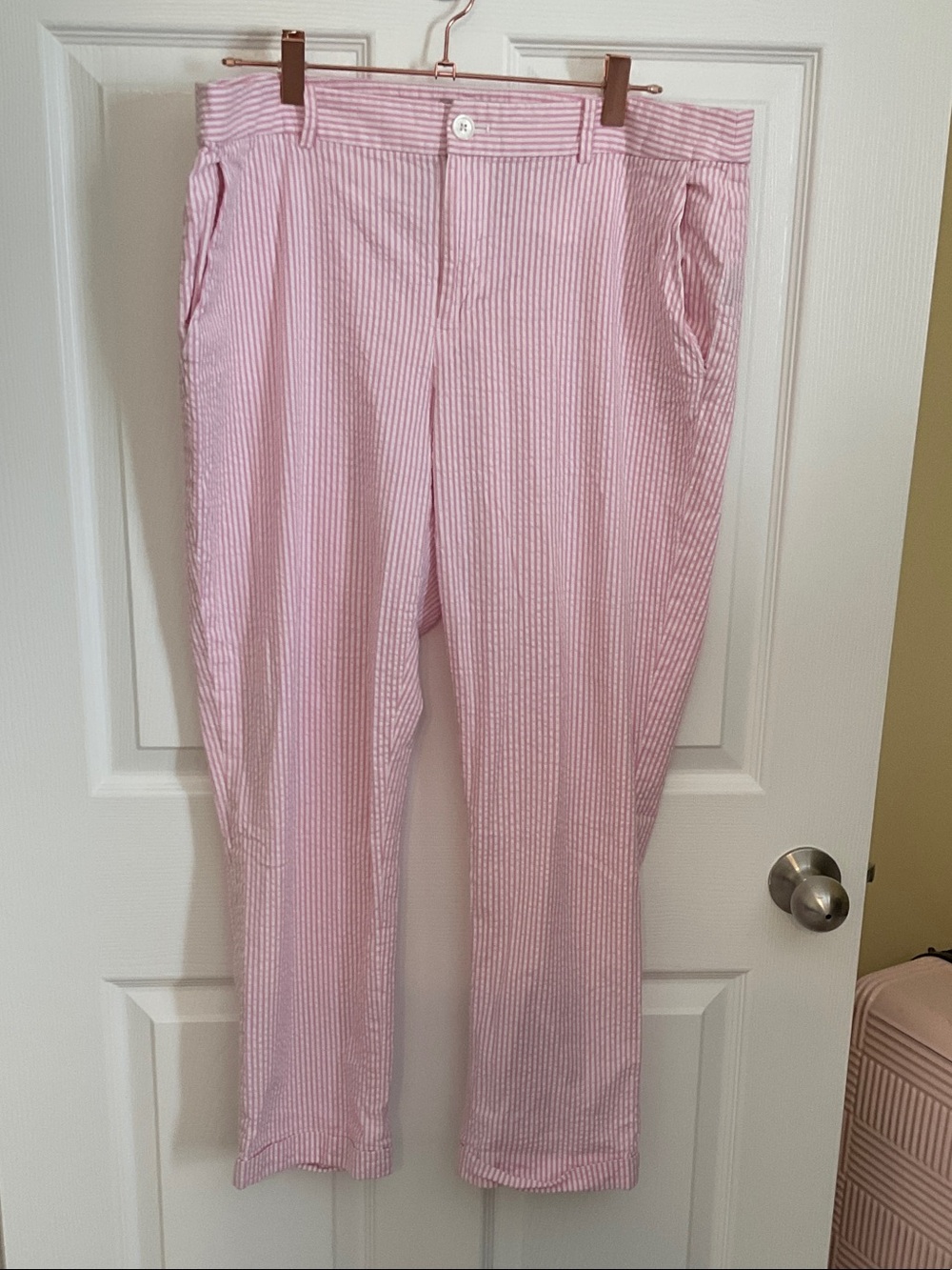 Ralph Lauren Pink White Striped Seersucker Trousers